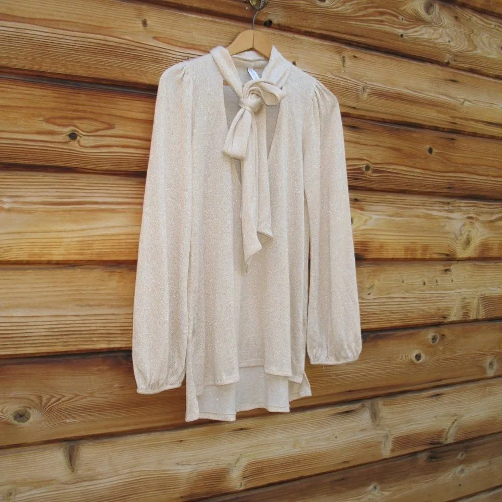 Revolve X Rachel Pally Gold Lurex Scarf Tie Neck Sweater - Image 3