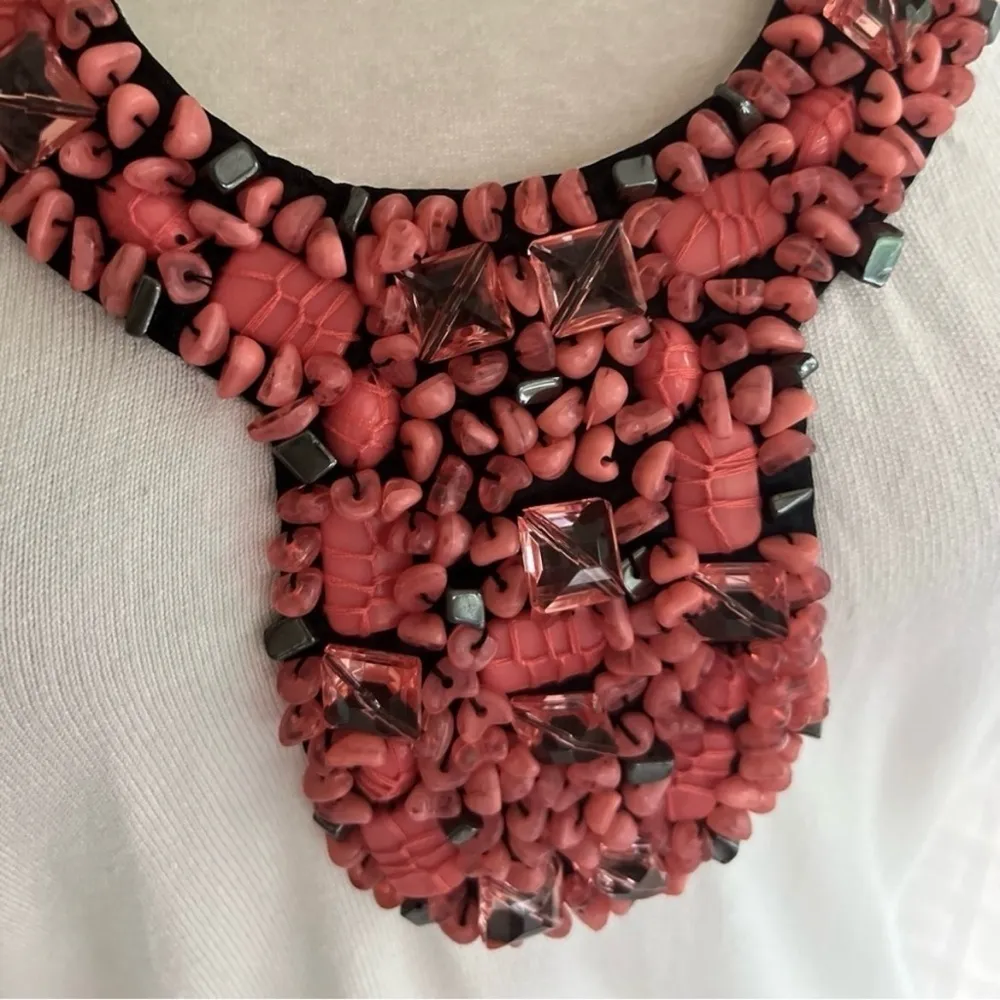 Cache Sweater Beaded Collar Halter Knit Tank Top Ivory L Cocktail Glam Y2K Boho - Image 7