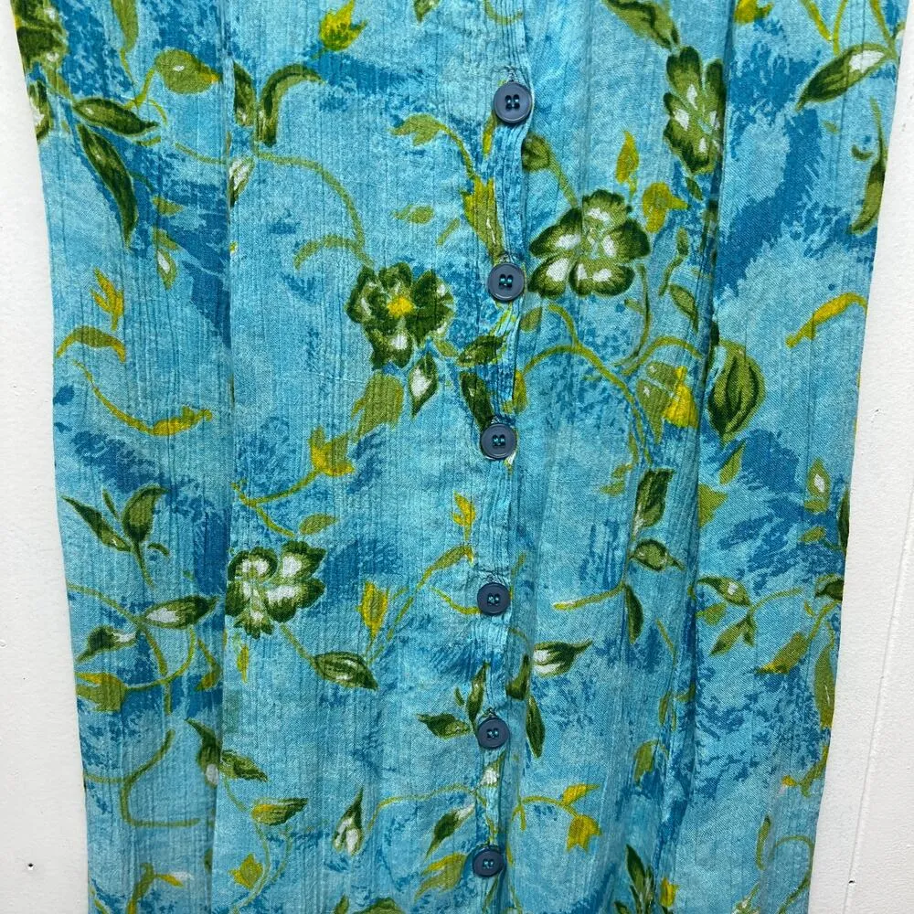 Julia Womens Vintage Floral Blue Gauzy Dress Size Small Short Sleeve Midi Length - Image 4