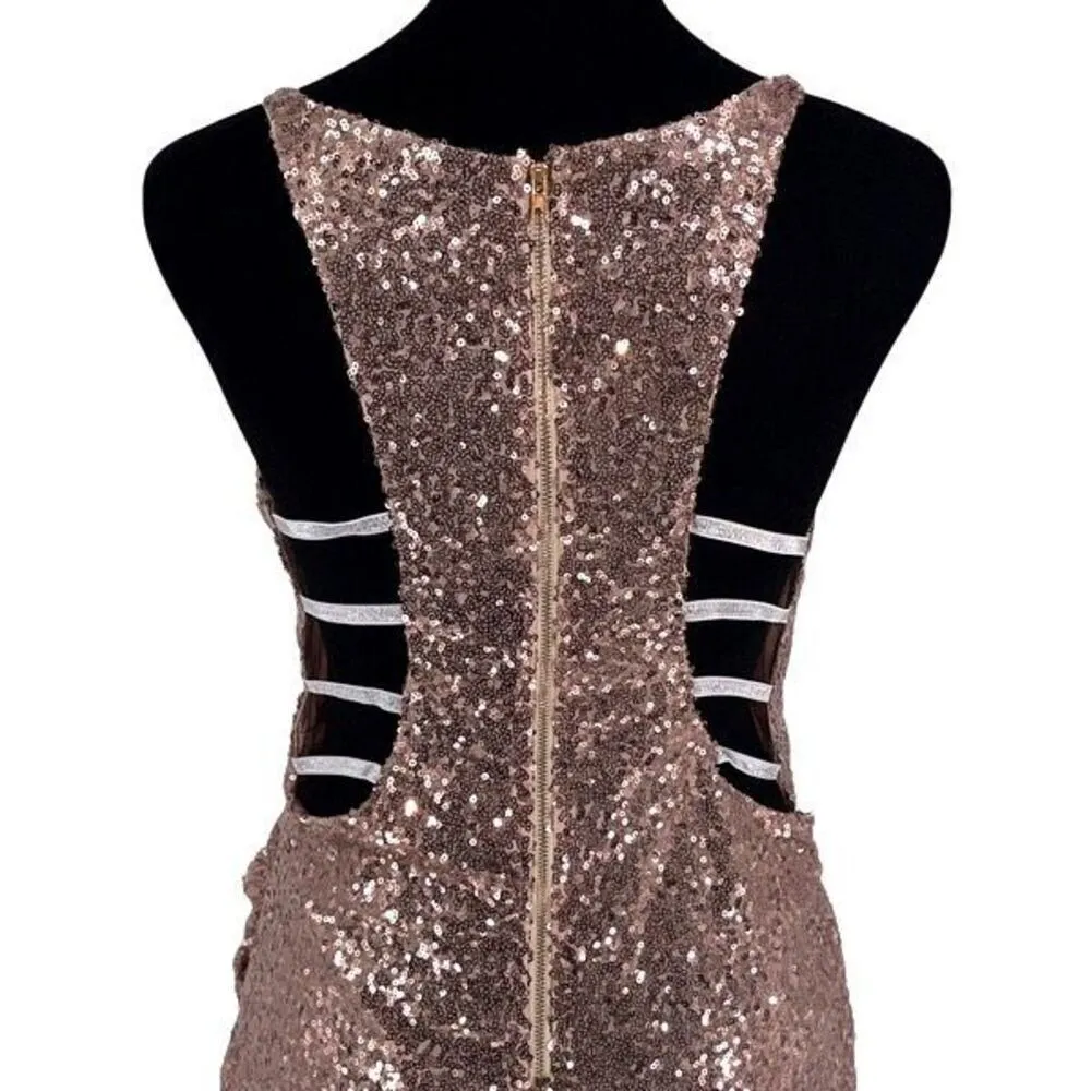 Lookbook Store Womens Sequin Sleeveless V-Neck Lined Mini Dress Rose Gold Sz‎ 10 - Image 5