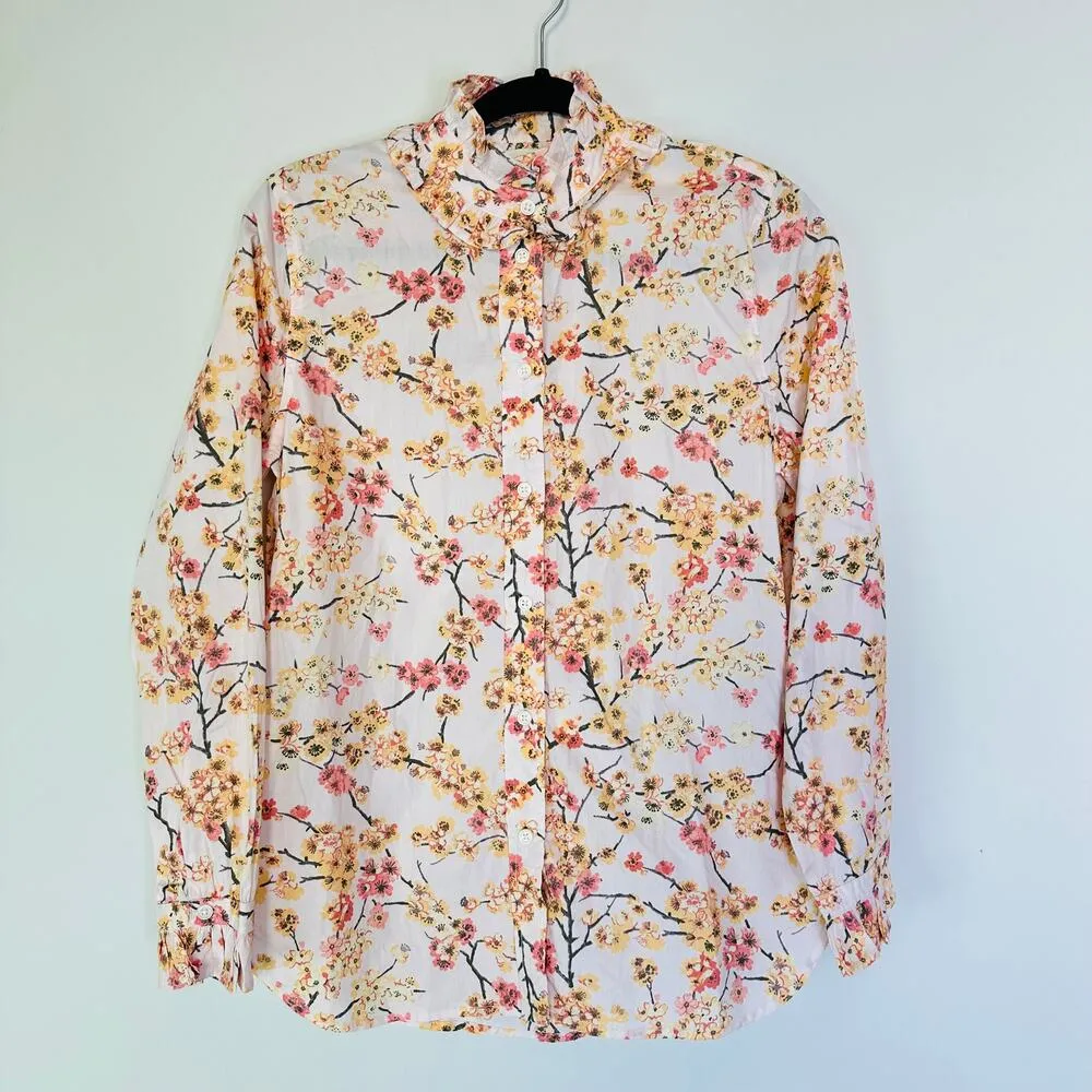 J.Crew Classic-fit ruffleneck shirt in cherry blossoms #BB244 - Image 2