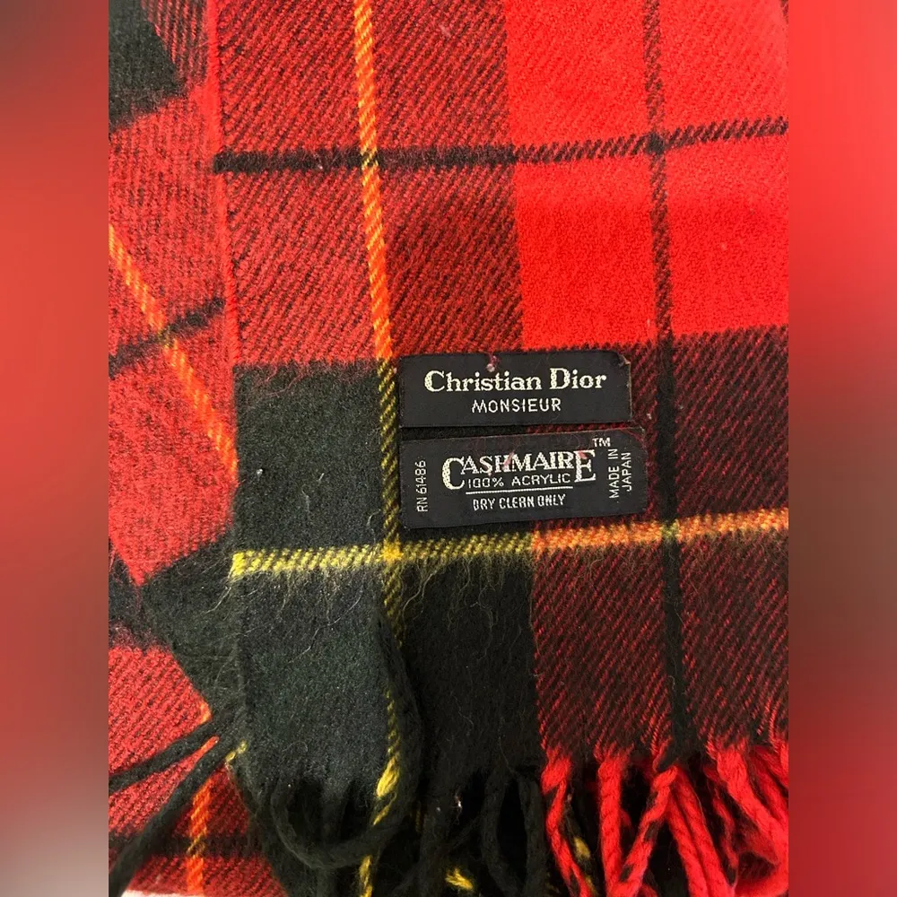 Red Black Cashmere Winter Lightweight Scarf Scarves Fringe EUC - Image 3