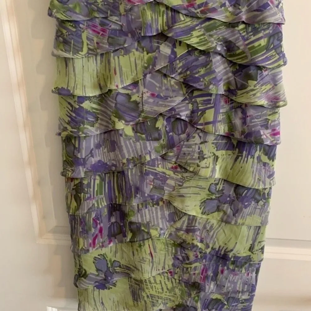 ADRIANNA Papell Womens Cocktail Dress Size 4 Purple Green Ruffle Sleevel… - Image 4