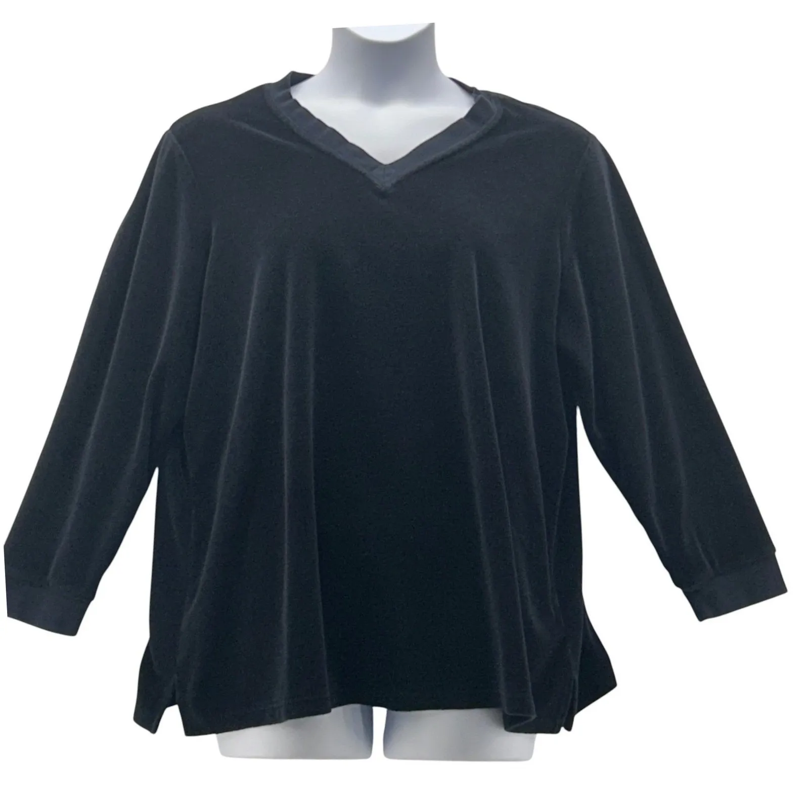 Denim And Co Velvet Sweatshirt Black 2X - Image 3