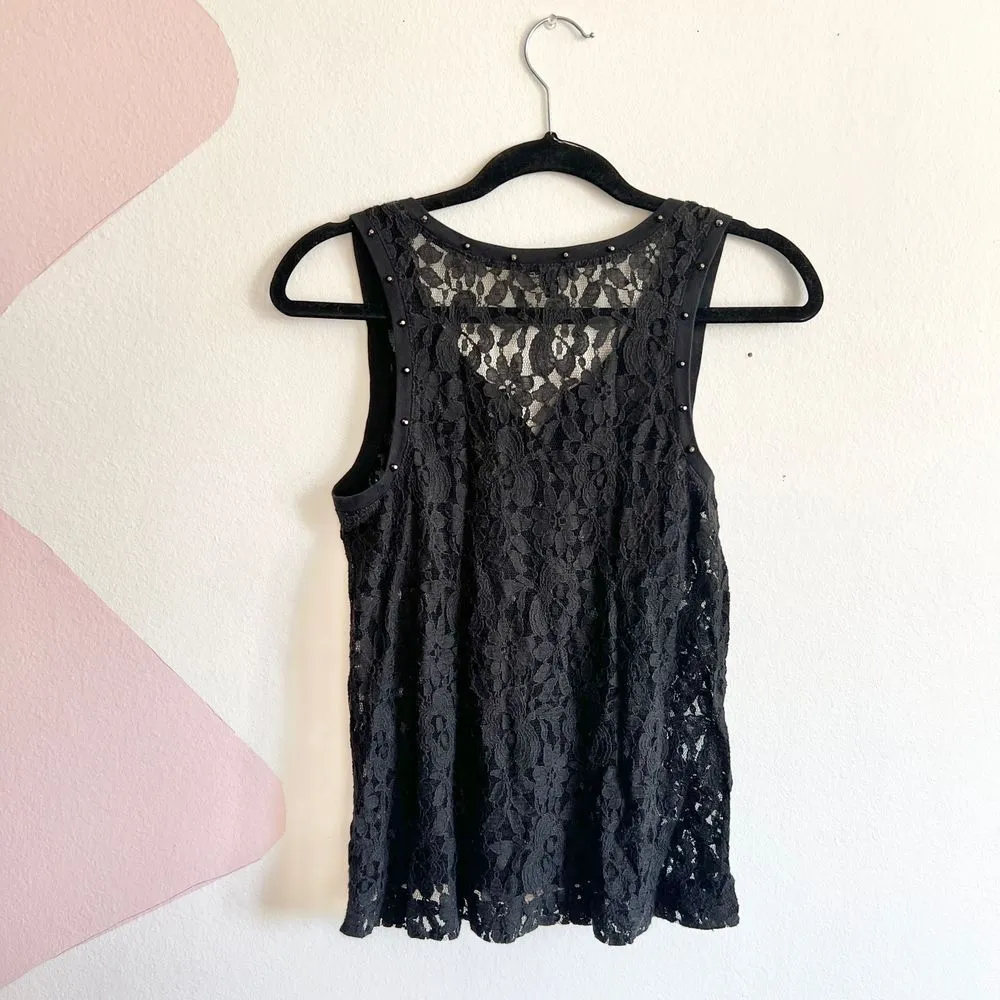Vintage Lace Studded Tank Top, Indie Sleaze,‎ Y2K Grunge, Tumblr 2014, X-Small - Image 2