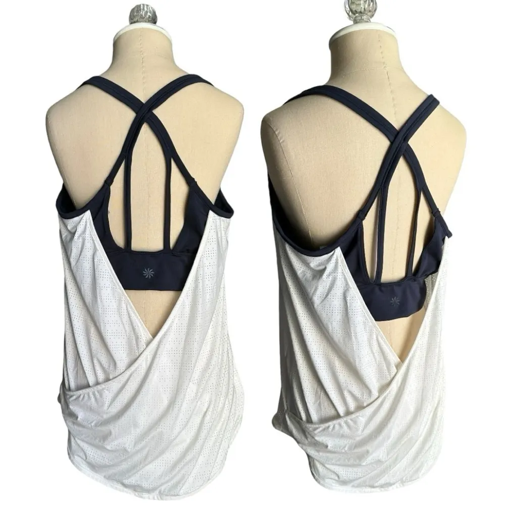Athleta Full Force Mesh Tank Wireless Built-in Bra White Black Size Large - Image 5