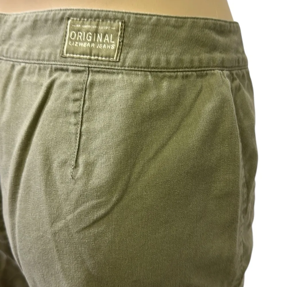 Liz Claiborne Liz Wear Cotton High Waist Khaki Green Front Pockets Shorts 10 - Image 3