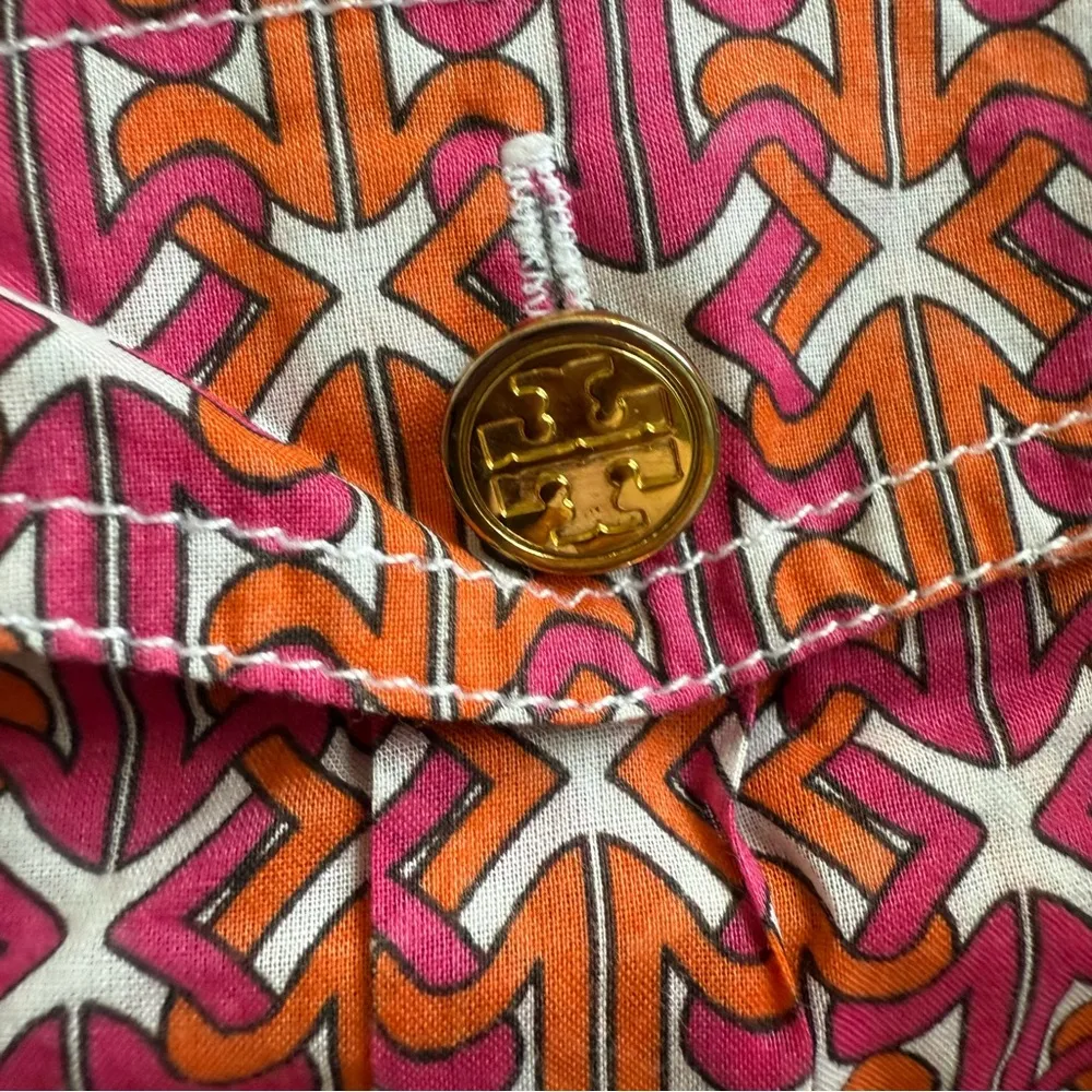 Tory Burch button down pink and orange Blouse logo buttons Size 6 - Image 7