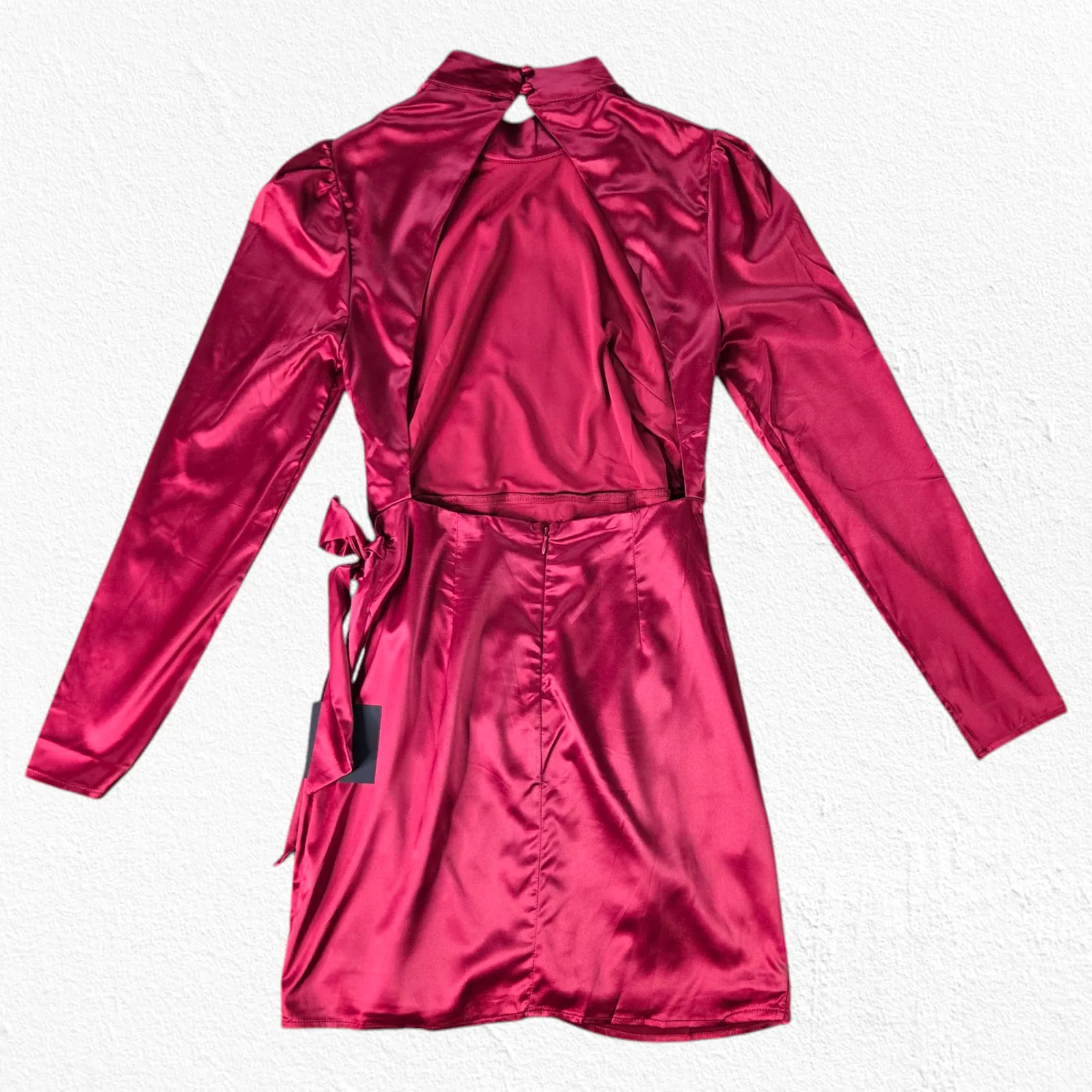 Lulus Red Satin Faux Wrap Open Back Late Night Stunner Mini Dress Size Medium - Image 16
