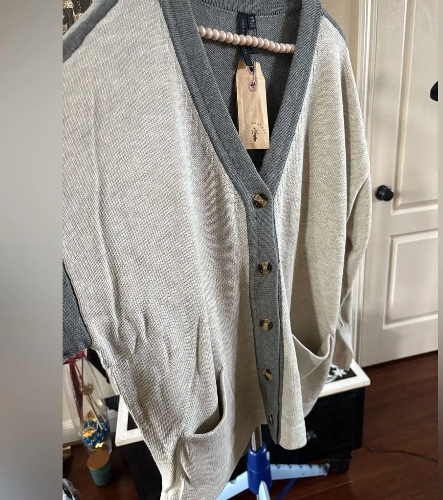 Knot Sisters Gray and Cream Cardigan - Image 3