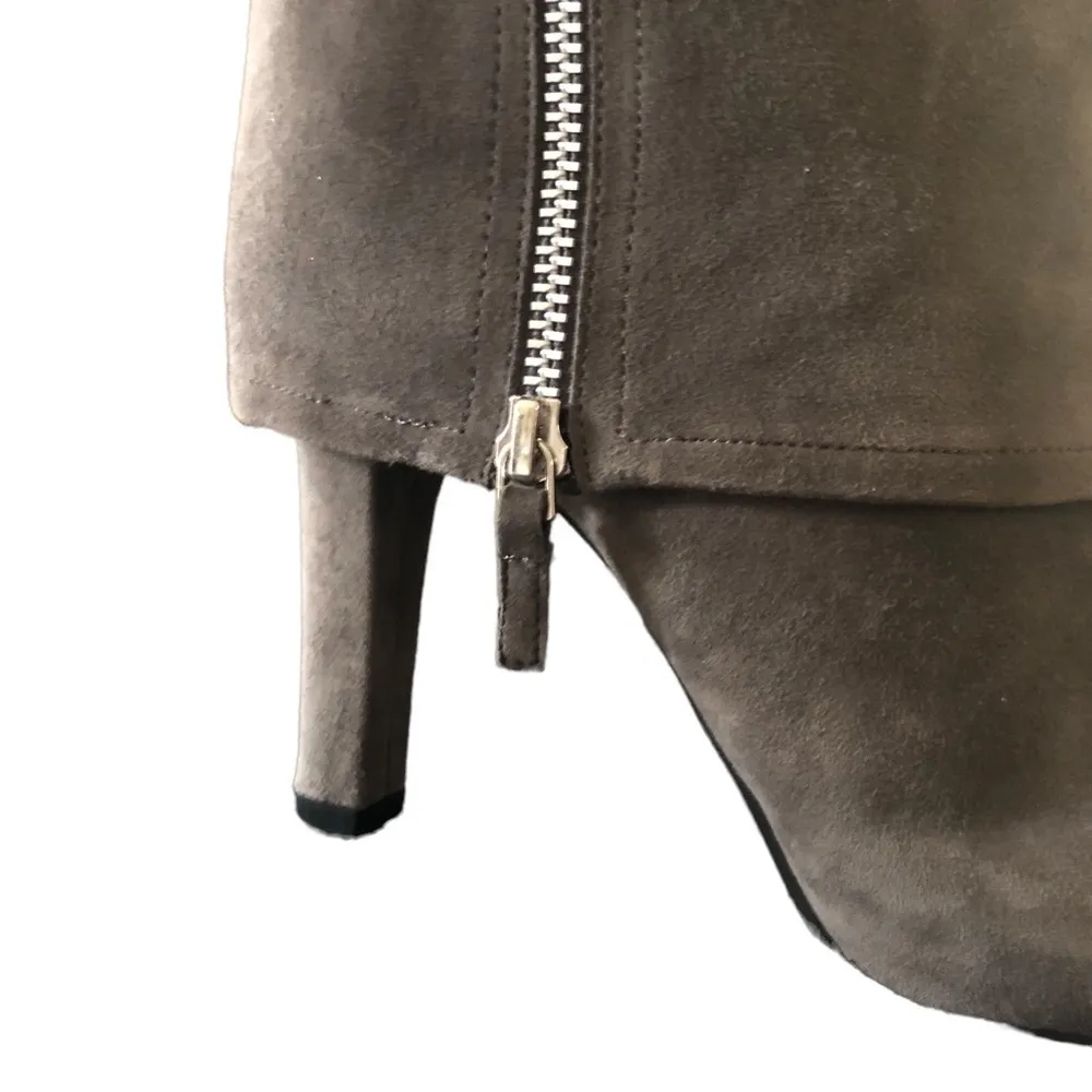 Franco Sarto A-Lady Gray Suede Leather Fold Down Heeled Boots Side Zip Sz 7M - Image 4