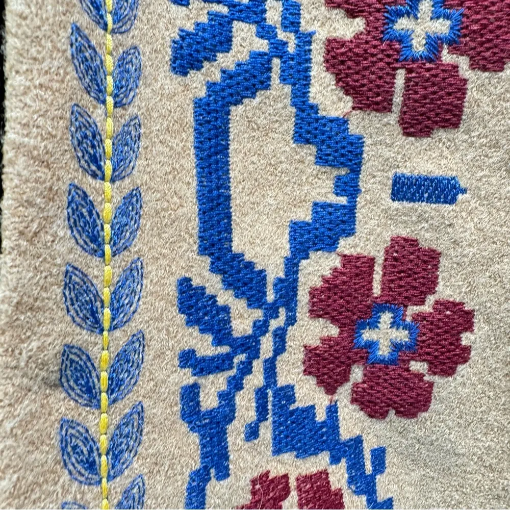 Champagne and Strawberry Tan Poncho with Blue Maroon & Yellow Embroidery M/L Size L - Image 4