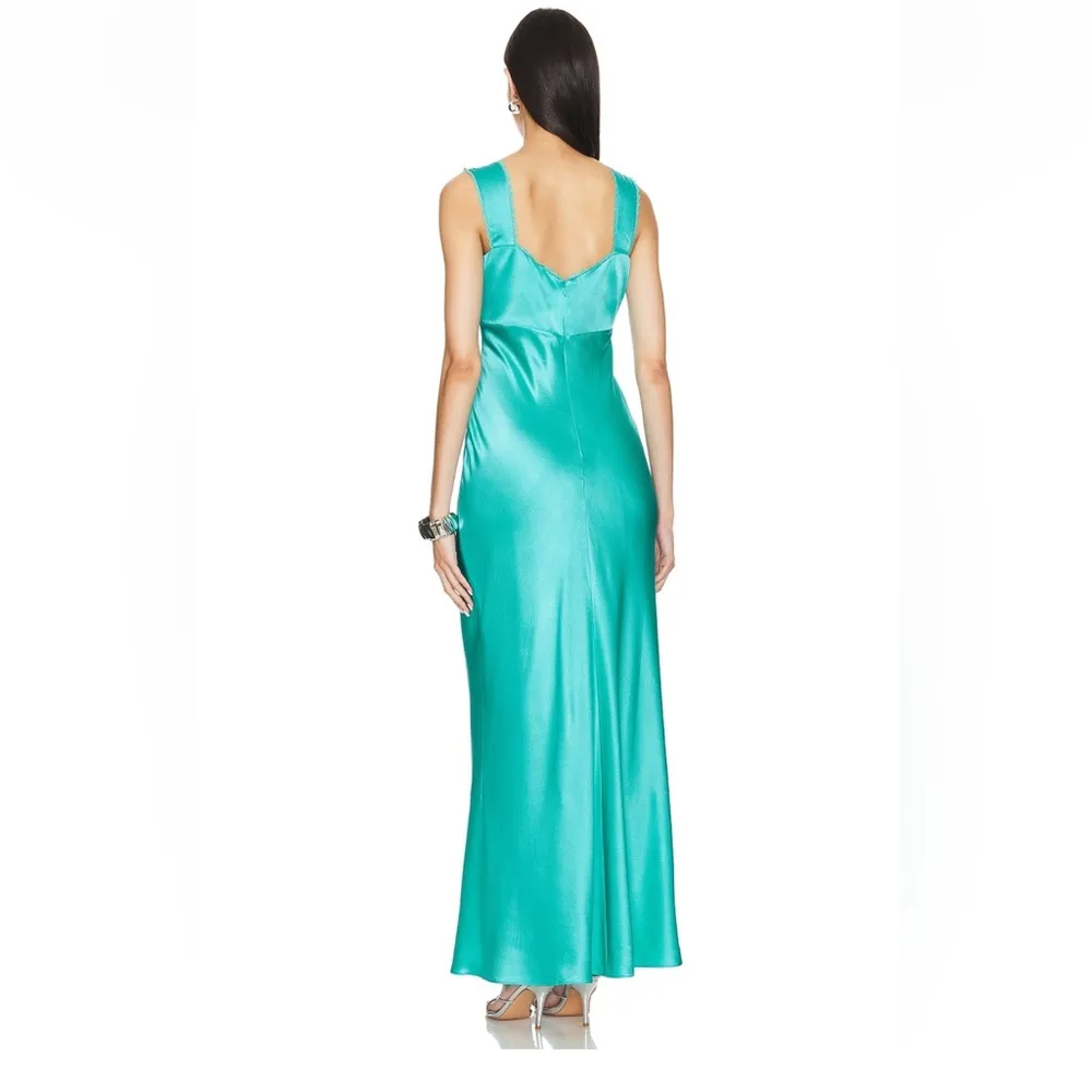 Saloni Lina Long Silk Dress in Atlantis (blue aquamarine) Blue Size 2 - Image 3