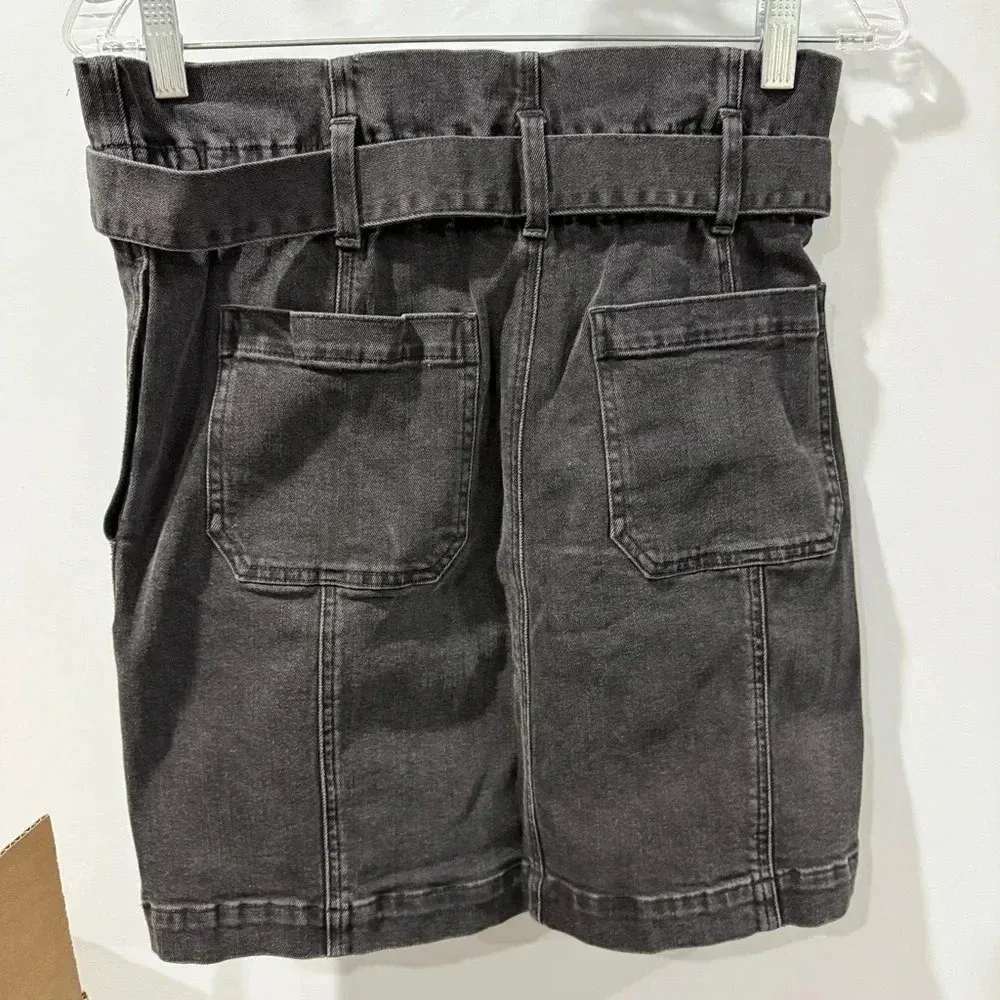 Madewell STRETCH DENIM PAPERBAG MINI SKIRT IN LUNAR WASH Black size Small Belted - Image 5