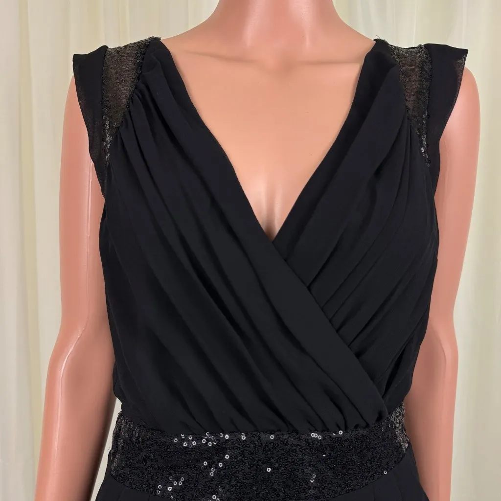 Women's TCEC Sequins Accent Ruched Shirred Chiffon Romper Size Medium Black - Image 9