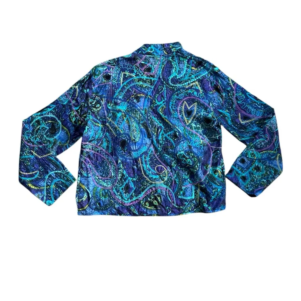 Chicos 100% Silk Beaded Embroidered Jacket Art Deco Artsy Avant Garde Bold - Image 3