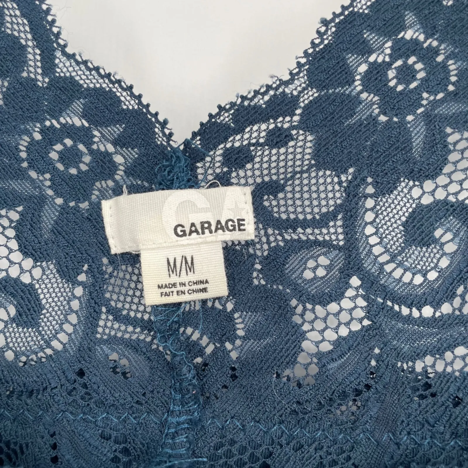 Garage Lace Cap Sleeve Square Neck Top Teal Medium - Image 3