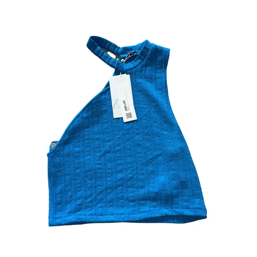 NWT ZARA CUT OUT CABLE KNIT CROP TOP BLOGGERS FAV BLUE Large - Image 6