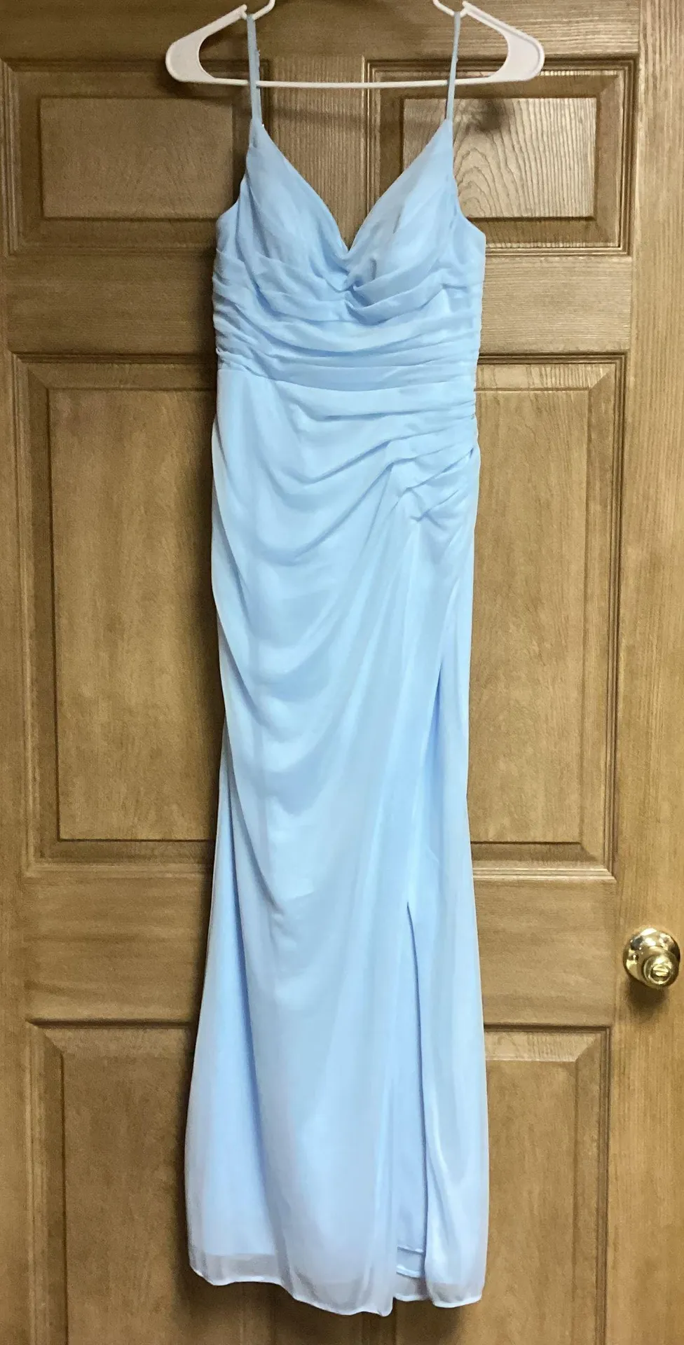 Deandra Sky Blue Chiffon Spaghetti Strap Cowl Neck Formal Dress Size 2 - Image 2