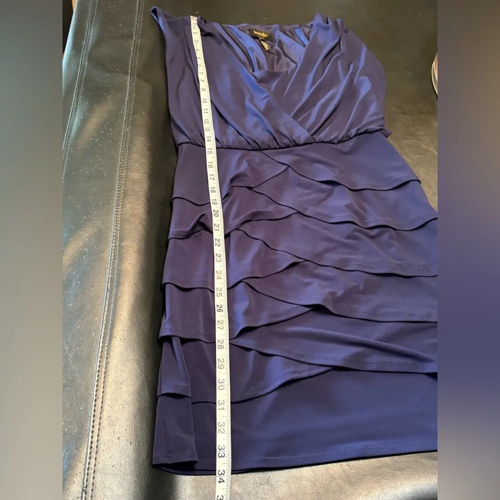 $125 LAUNDRY BY SHELLI SEGAL Navy Blue Tulip Tiered Sleeveless Cocktail Dress 4 - Image 12