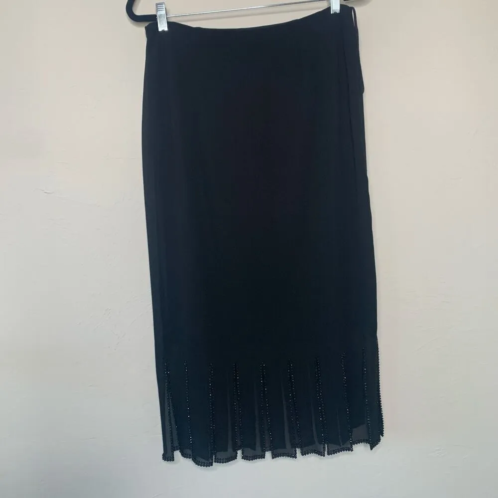 Vintage Black Skirt Rhinestoned Hem Split Hem Sz Large Chiffon Wedding NYE - Image 3
