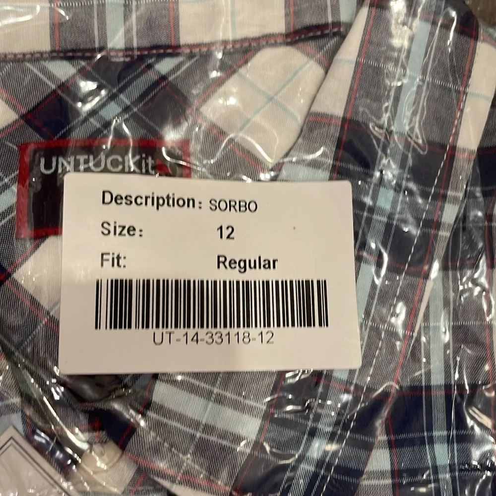 UNTUCKit Plaid Button Down Shirt NWT Blue Size 12 - Image 3