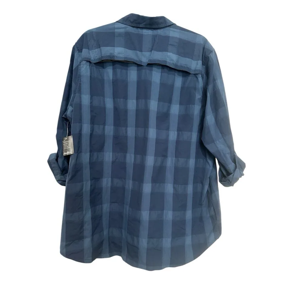 Eddie Bauer Women's Shirt TXL Button Up Long Sleeve Blue Check Outdoor Pockets - Image 3