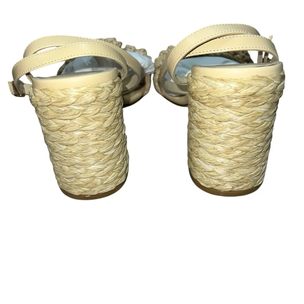 NEW NIB Stuart Weitzman Magnolia Block Heel Sandals 85mm Natural Tonal Raffia - Image 5