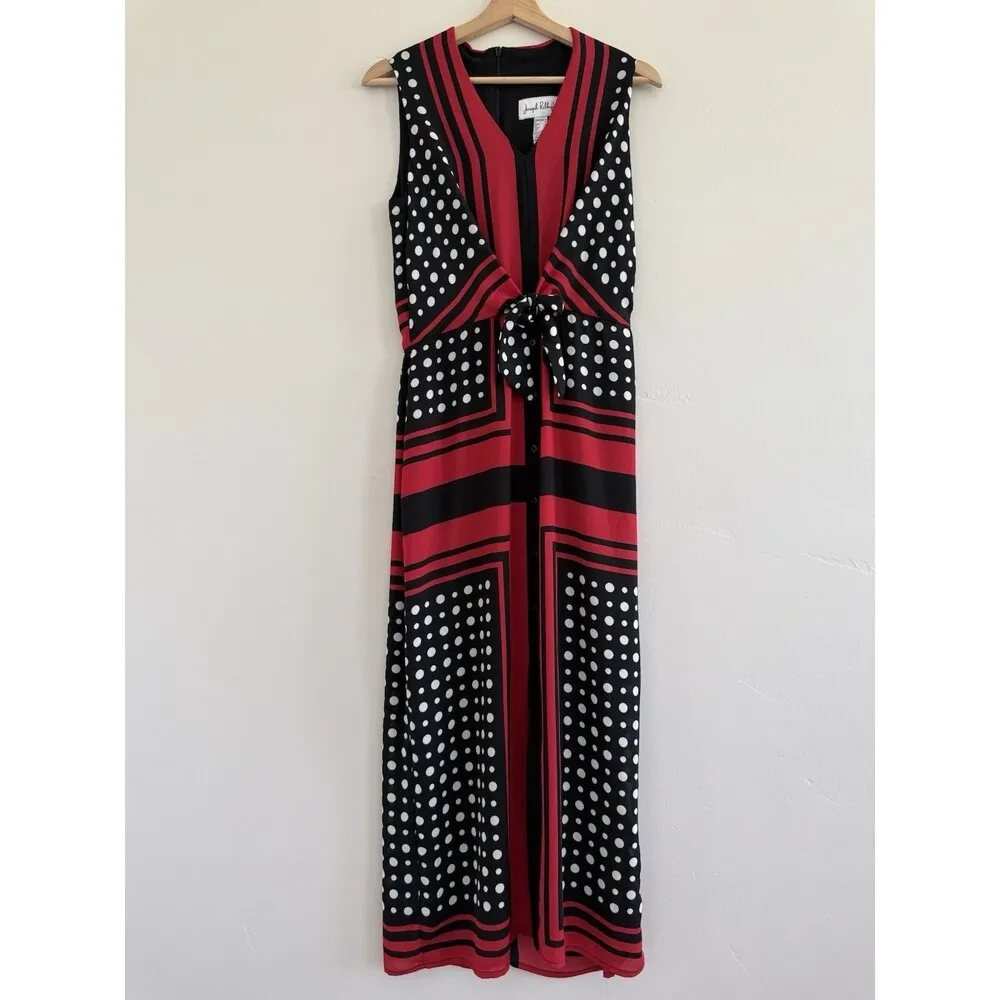 Joseph Ribkoff noire Dress Size 8 Maxi Long Sleeveless Black Red White designe - Image 4