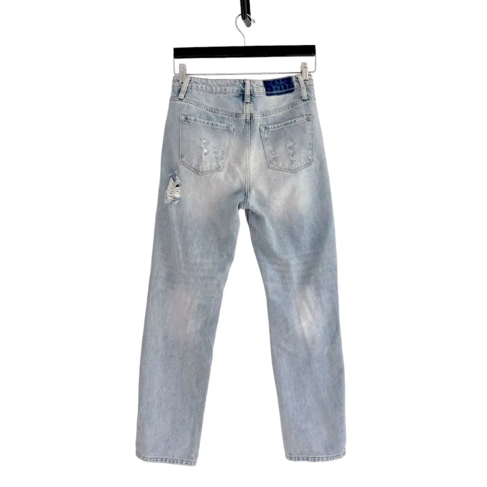 INSANE GENE High Rise Ripped Straight Jeans • Sz 25 Blue - Image 7