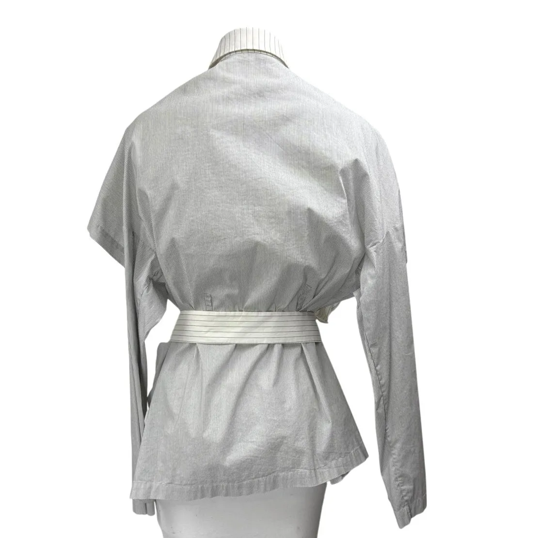 Pier Antonio Gaspari White Black Long Sleeve Striped Belted Button Up Shirt 12 - Image 2