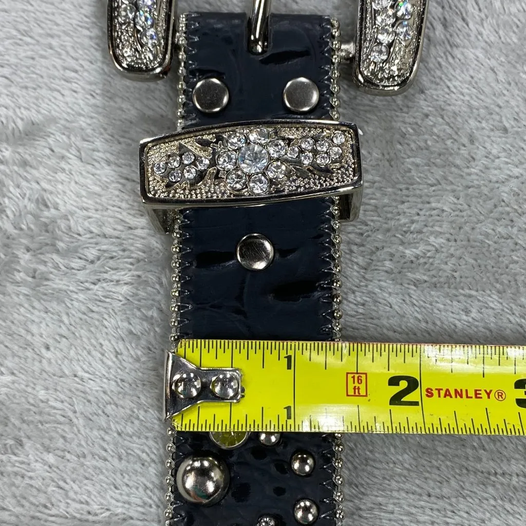 Nocona Belt Co Western Fashion Belt Womens S Black Rhinestones Crystal Buckle - Image 7