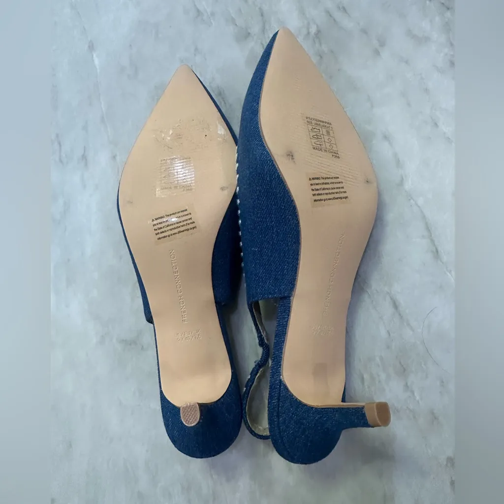 FRENCH CONNECTION Kitten Heel Denim Slingback Pumps - Image 10