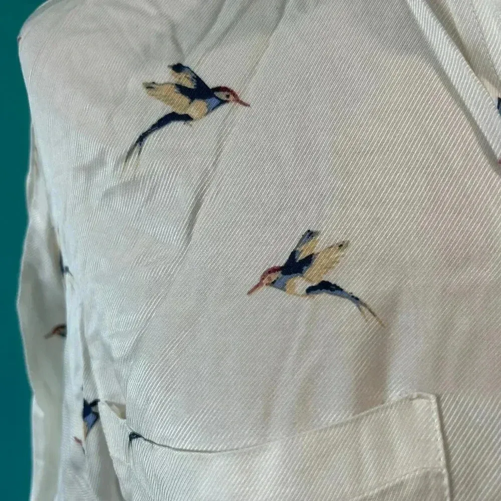 Zara Basic White Animal Bird Print Long Sleeve Button-Down Shirt Novelty Size S - Image 4