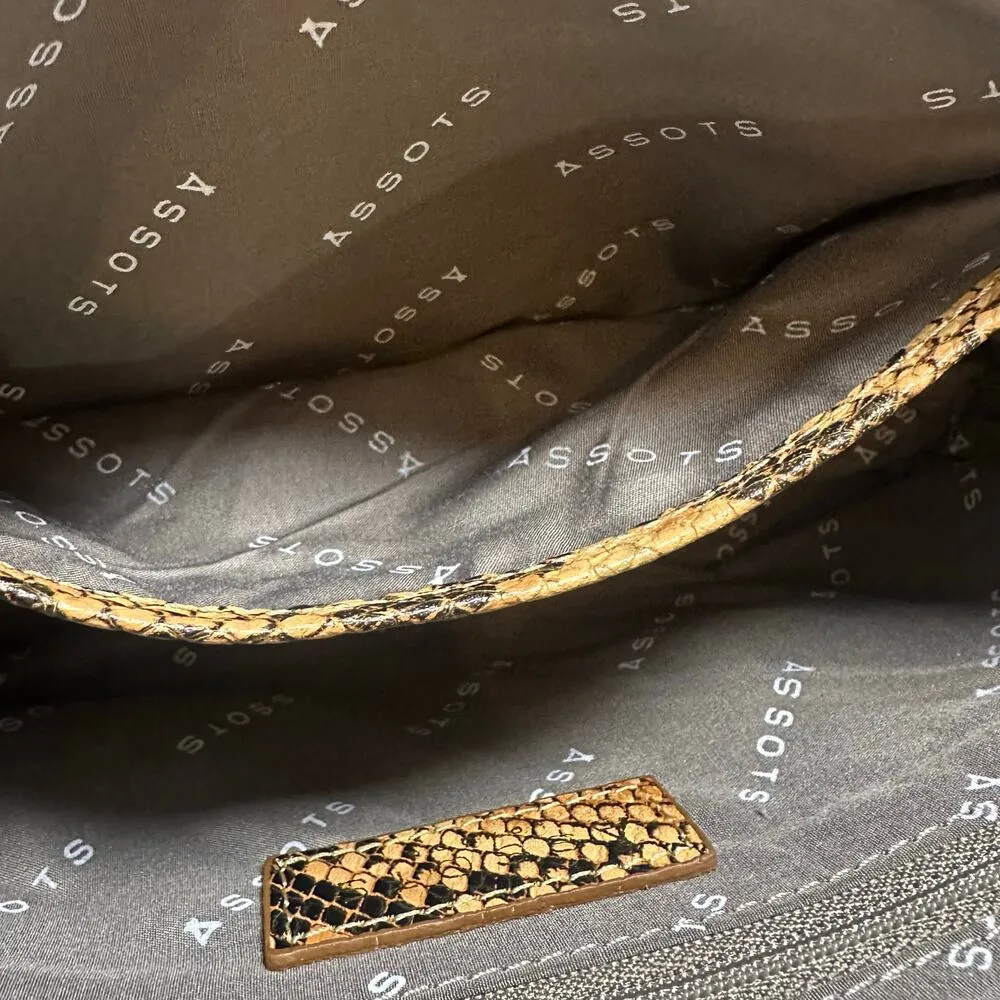 Assots London Leather Tan Snake Print Baguette Shoulder Bag - Image 7