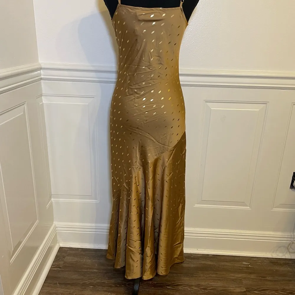 NWT Bonheur D’Amour Cowl Neck Mermaid Slip Dress Maxi Bias Cut Sz S Gold - Image 9