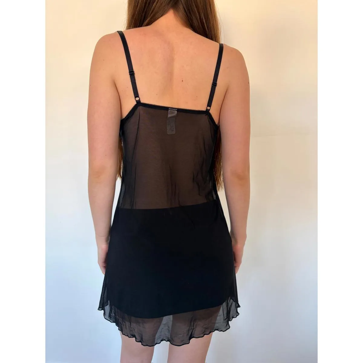 Coquette Black Sheer Pink Ribbon Babydoll Slip Dress Size M - Image 3