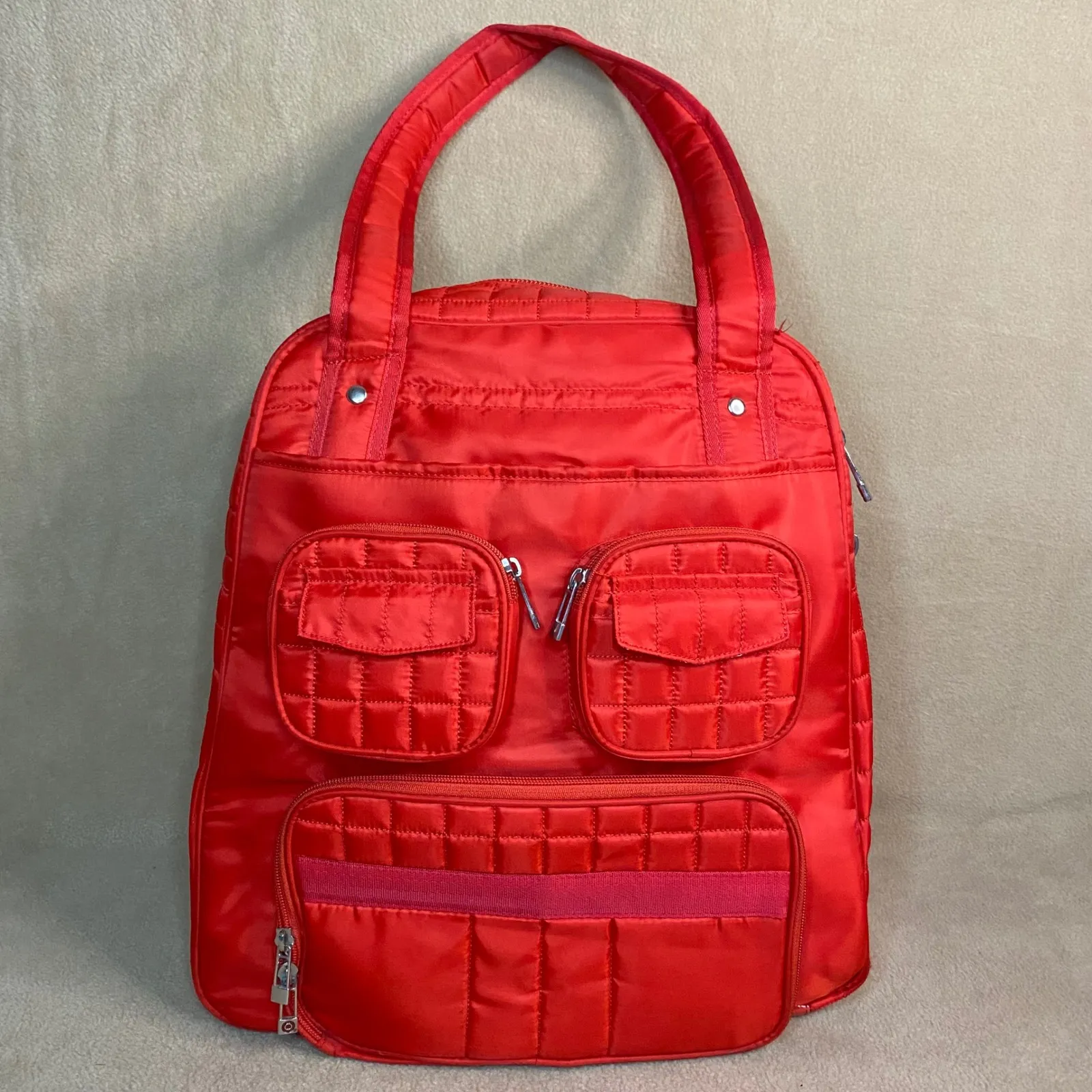 RARE Lug Target Puddle Jumper Tote Bag Red Quilted Nylon w/ Multiple Pockets GUC - Image 2