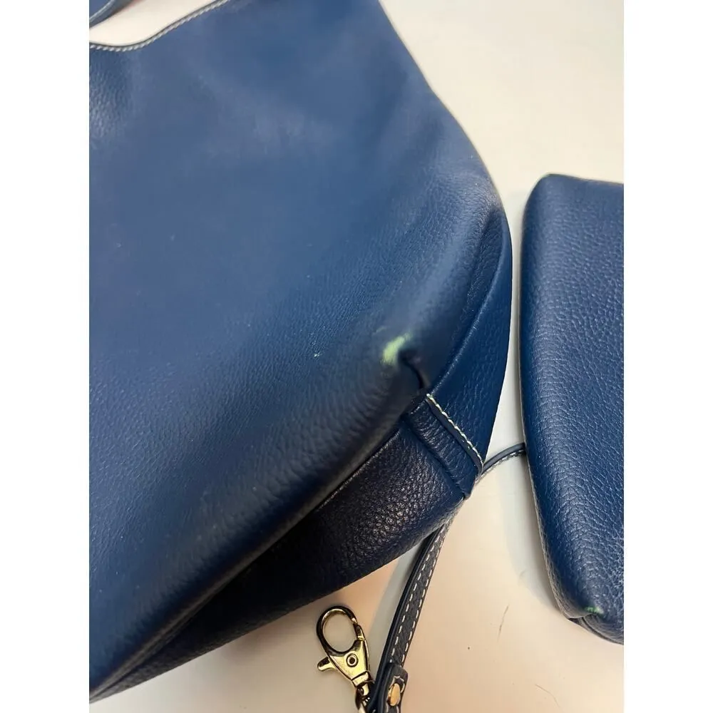 J. McLaughlin Jacqueline Blue Leather Tote Hobo Bag and Zip Pouch - Image 4