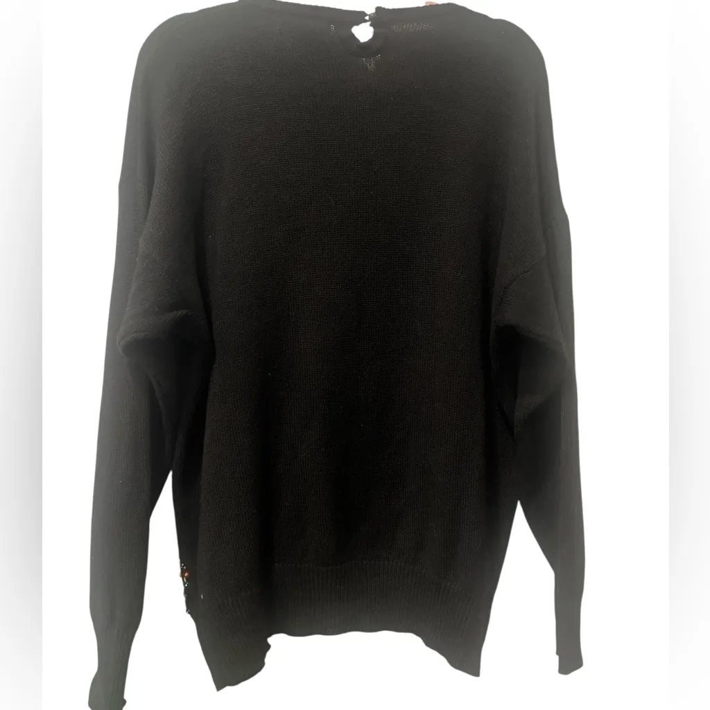 Vintage Victoria Harbour black bejeweled beaded bling tunic sweater size medium - Image 3