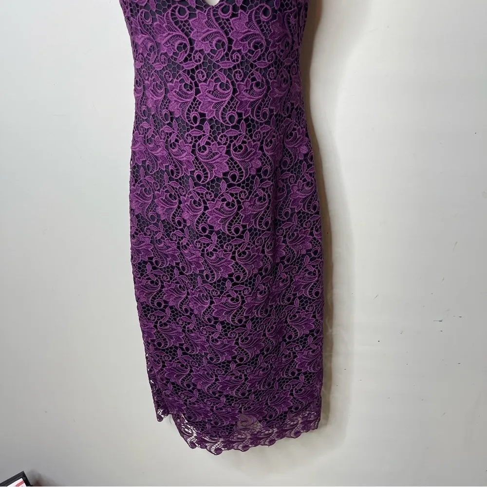 Alice + Olivia Preslee Purple Floral Lace V-neck Midi Dress sz 0 - Image 6