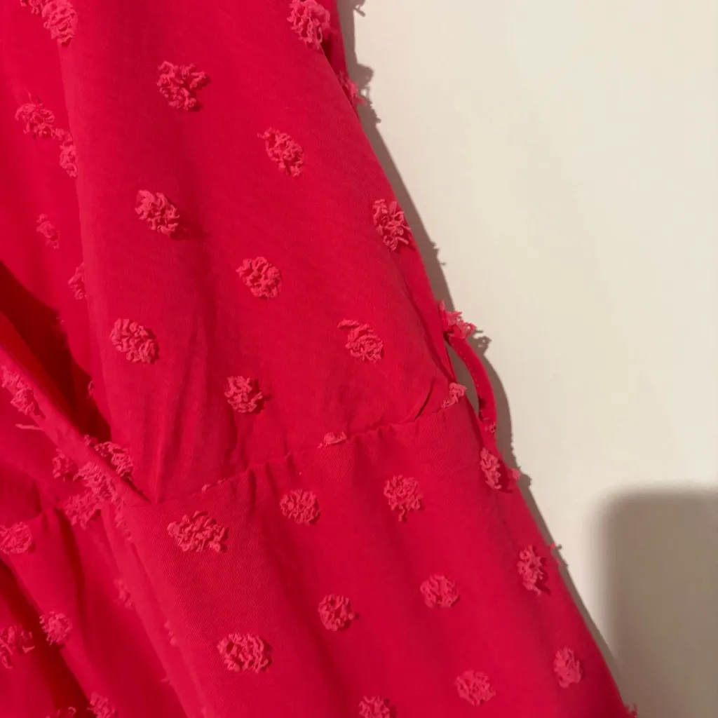 BTFBM V Neck faux wrap Cap Sleeve Swiss Dot maxi dress pink size XL‎ - Image 5