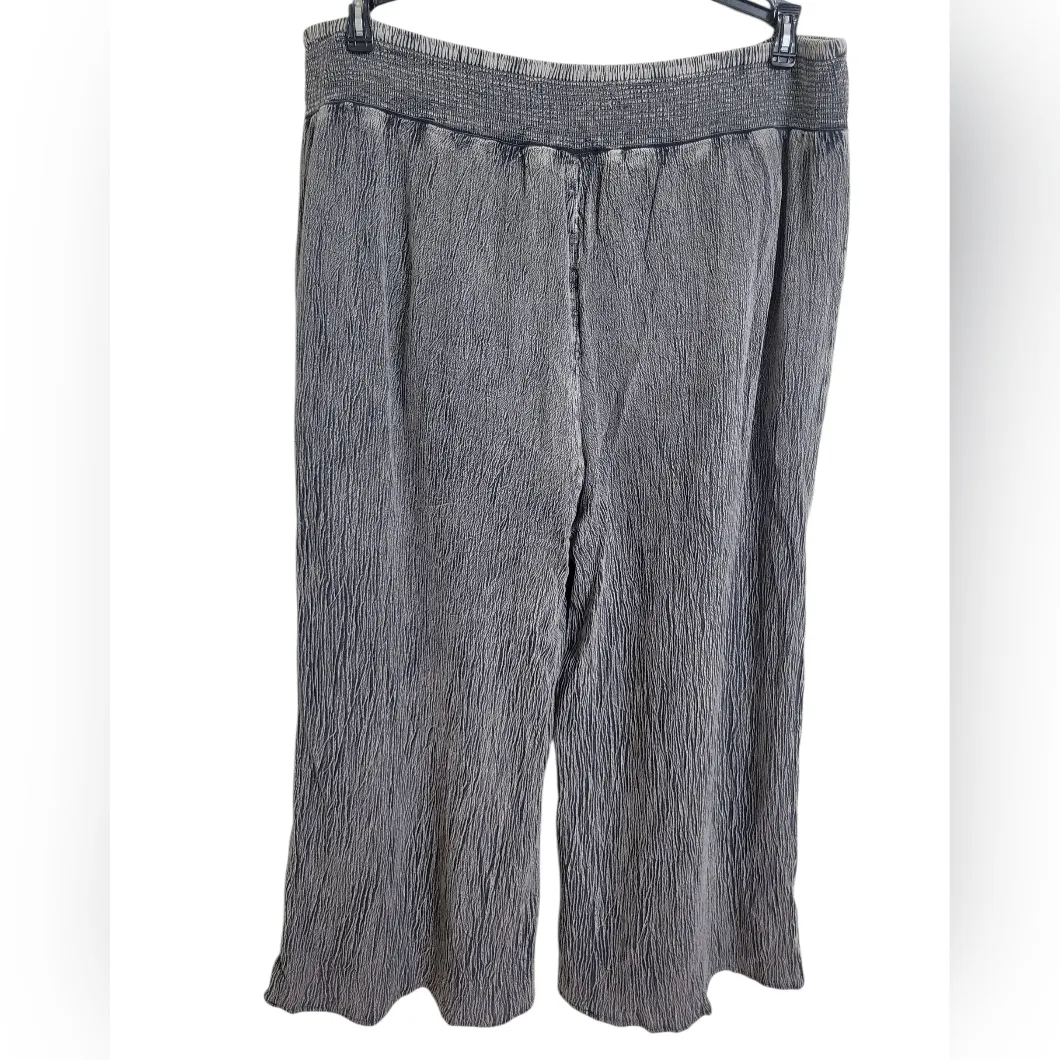 Bunulu Striped Embroidered Lace Gray Capri Boho Pants Cotton Rayon Sz L Size L - Image 2