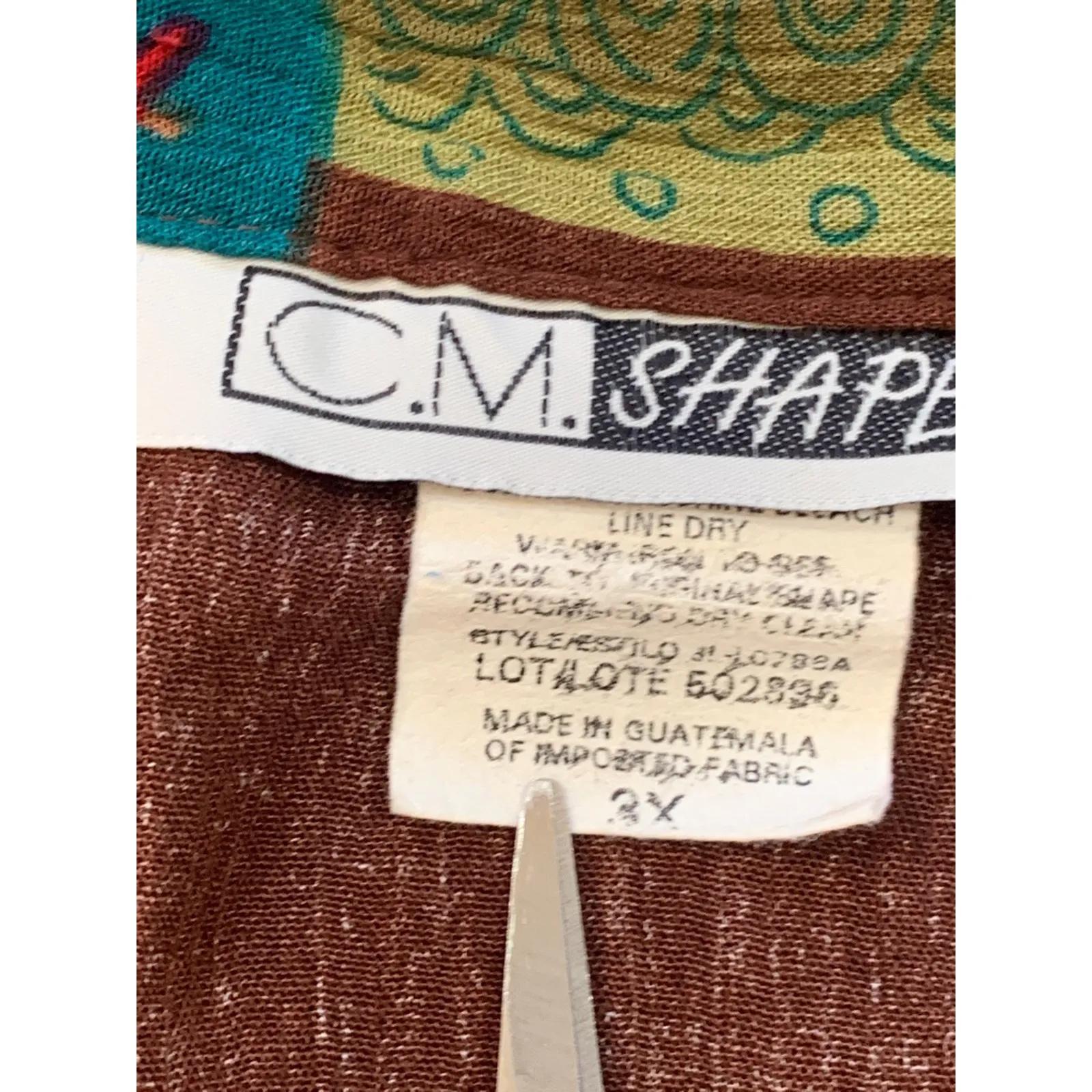 90s Brown Abstract Leaf Print Crinkle Rayon Button Down Short Sleeve Top Plus 3X - Image 8