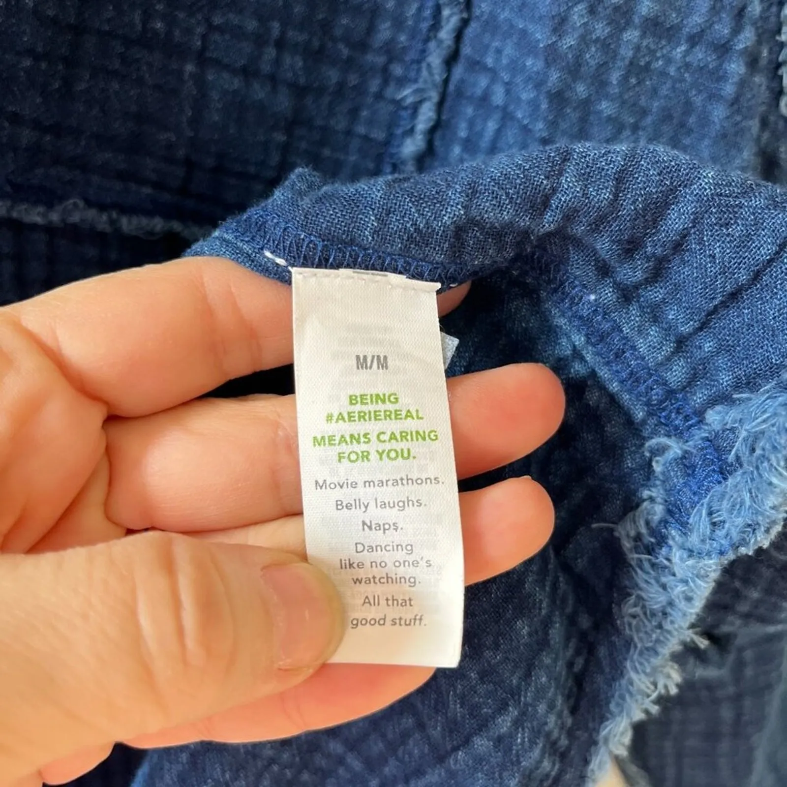 Aerie Sz M Oversized Indigo Blue Gauze Cover Up Button Down Shirt Dress Pocket - Image 13