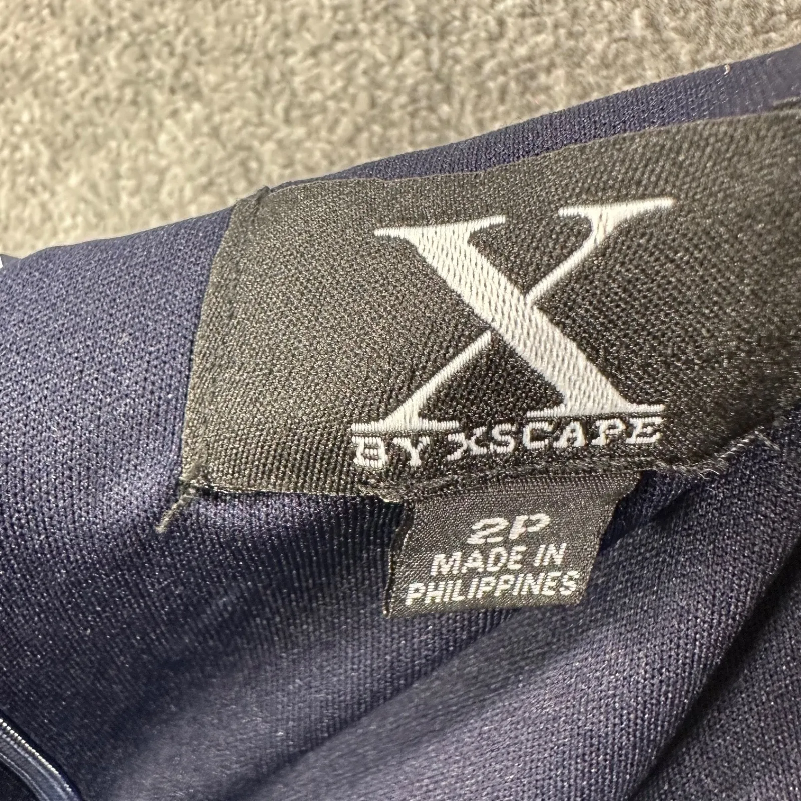 Xscape Off the Shoulder Side Ruched Women's 2 Petite Cocktail Dress Navy Blue - Image 5