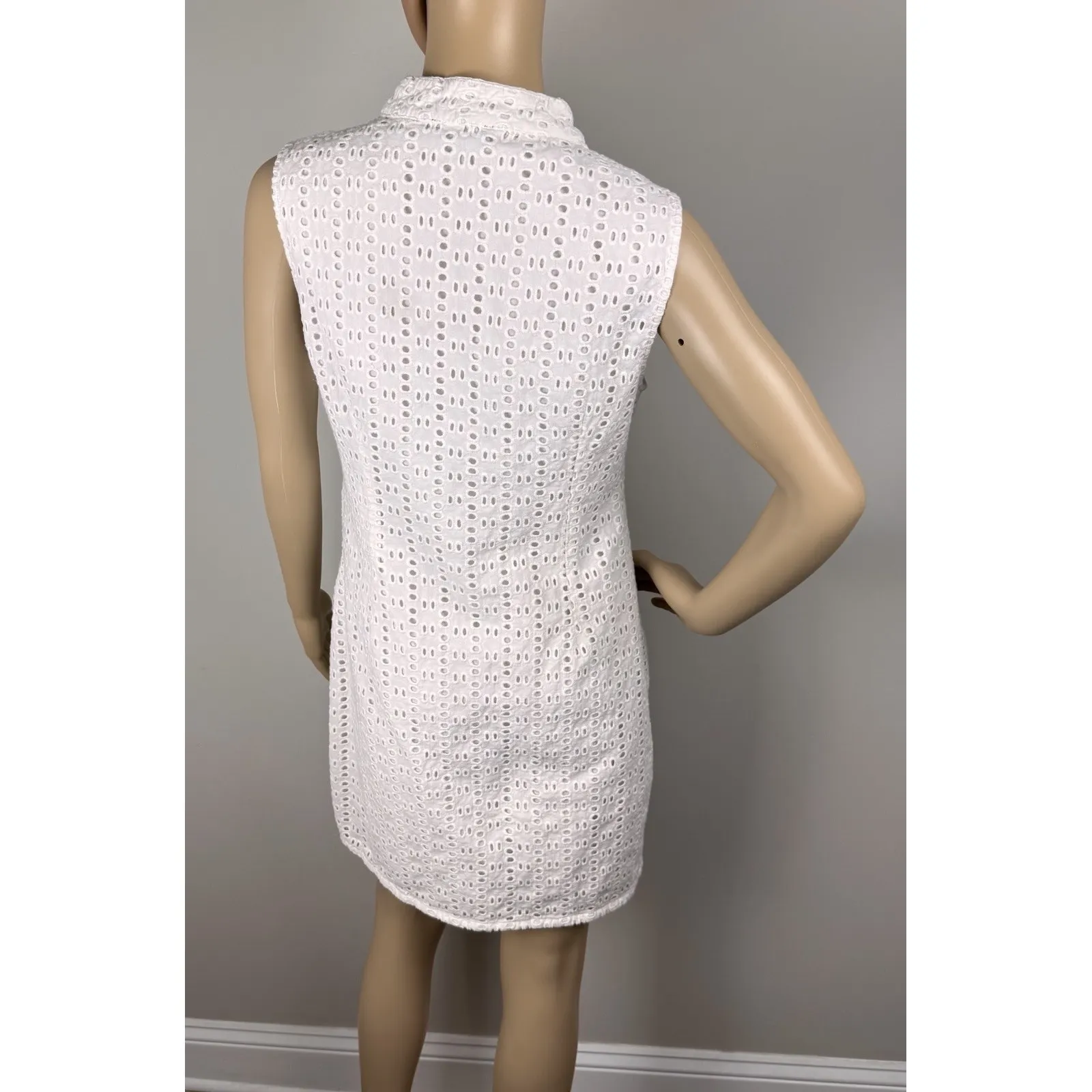 Cynthia Rowley Dress Womens 10 White Eyelet Sleeveless Shift V-Neck Lined Cotton - Image 5