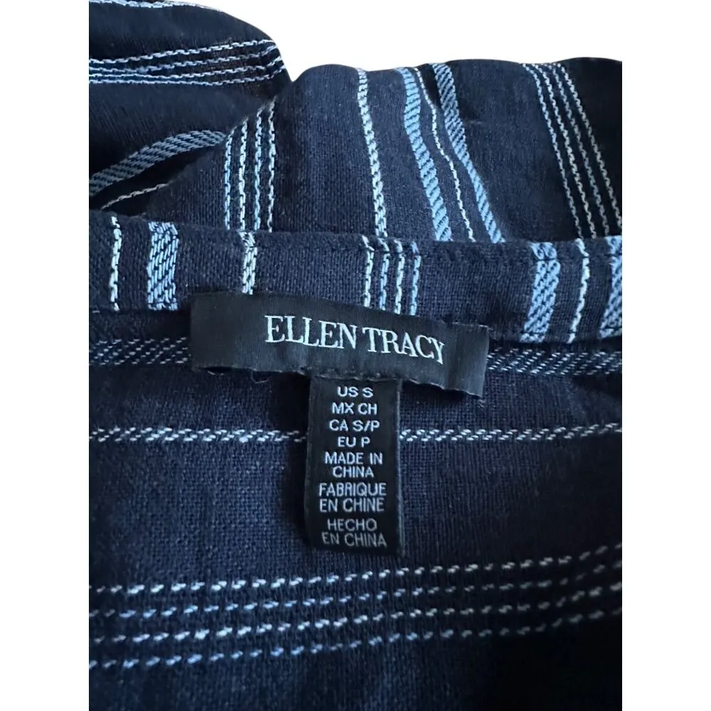 Ellen Tracy Half Zip Linen Blend Striped Tunic Top Gold Zipper Sz S NWT - Image 3