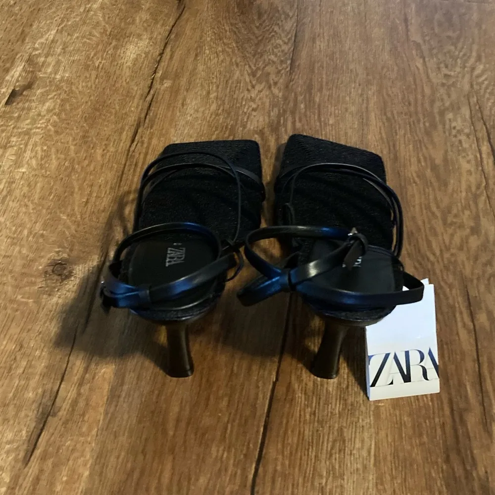 Zara Black Heeled Leather Sandals With Jute Insole Size 40 US9 - Image 8