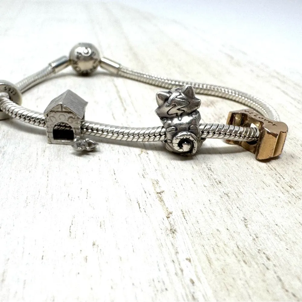 PANDORA 4* charm “pet lovers” themed sterling silver bracelet - Image 8